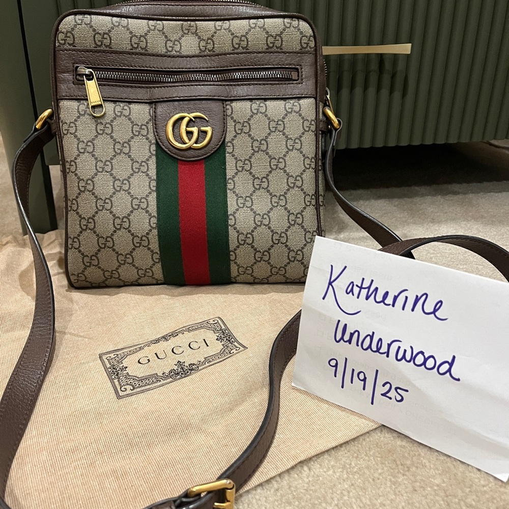 Gucci GG Supreme Brown and Green Messenger Bag
